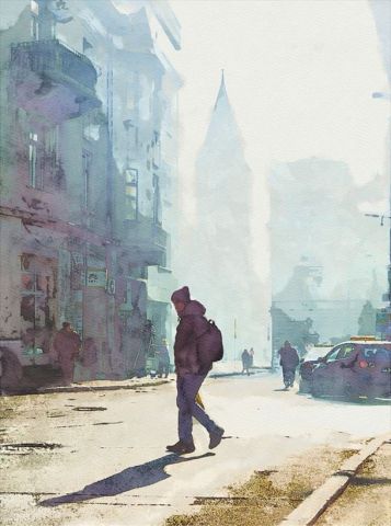 Galata Kulesi Önünde Yürüyen Genç Çizim